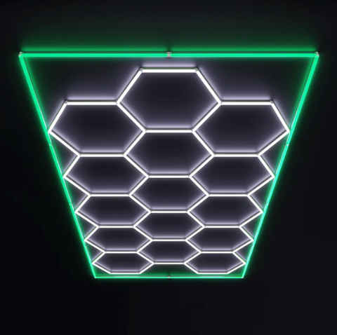 15 Hexagon Led Lighting system with a GREEN border led light (16ft x 8ft)