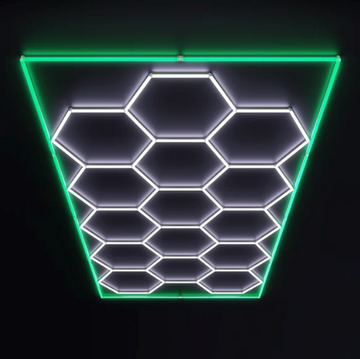 15 Hexagon Led Lighting system with a GREEN border led light (16ft x 8ft)